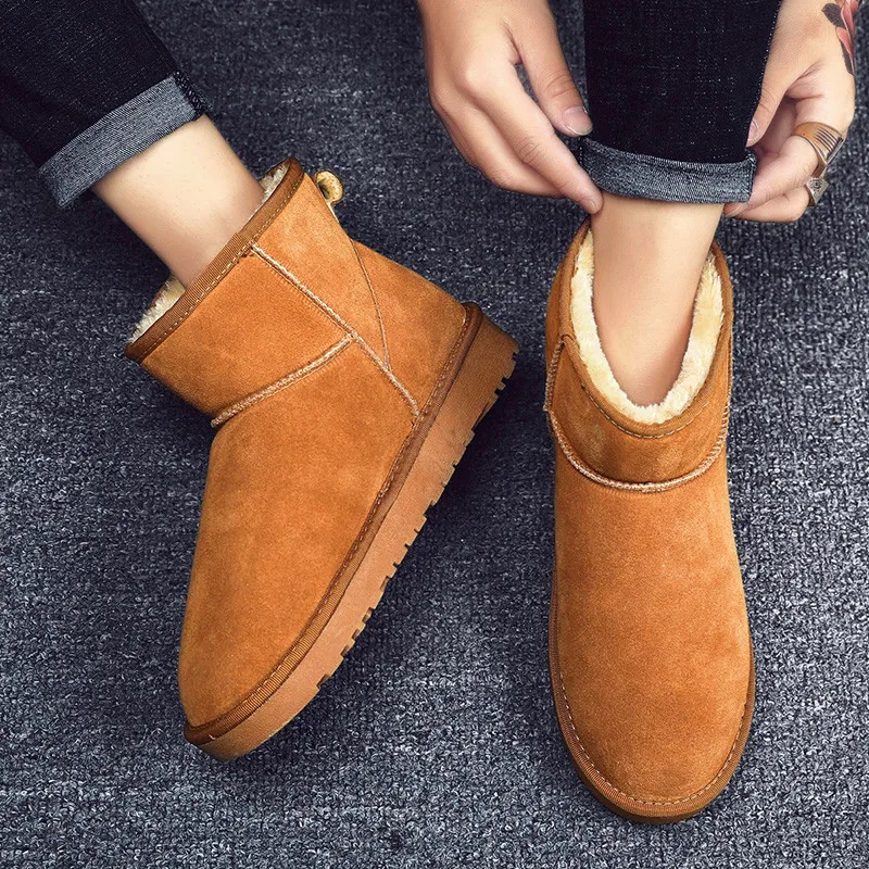 

Women Snow Boots 100% Genuine Cowhide Leather Ankle Boots Warm Winter Boots Woman 4 colors shoes large size 35-47 Couple shoes
