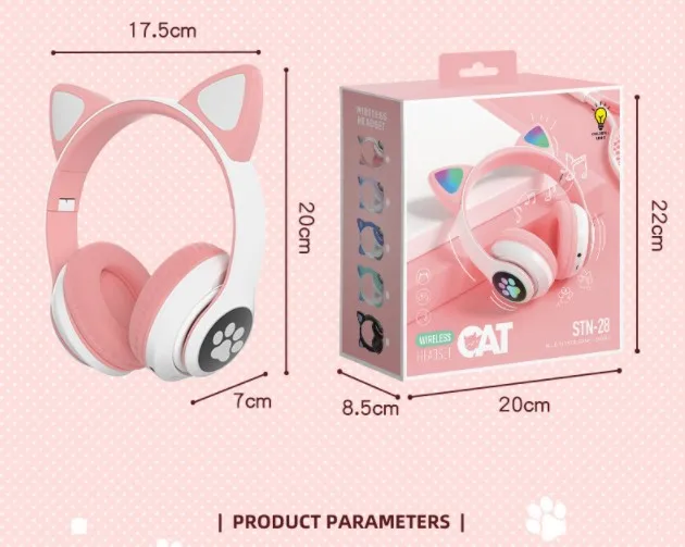 ZK40 Cute Cat Ear Bluetooth Headphones Music Wireless Earphone Earbud With Mic Bass Noise Canceling Headset Children Kids Gifts