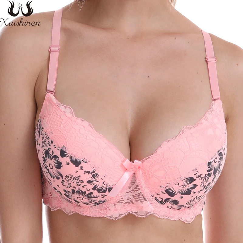 

Xiushiren Push Up Lace Sexy Bra Unlined Convertible Underwired Adjustable Straps Bras Floral Print B C Cup Underwear 40-46