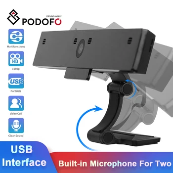 

Podofo Webcam 1080p HD USB Digital Plug Interface Built- in 4 Type Microphone Webcam Cover For Laptops PC Computer Web Camera