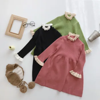 

baby Sweater dress cotton wool kids knitting dresses fashion high-grade children Long sleeve dresses princess clothing