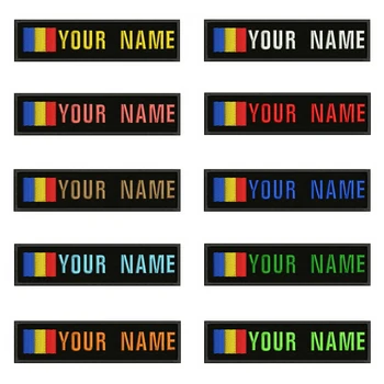 

Romania Flag Embroidery Custom Name Text Patch Stripes badge Iron On Or Sew On Or Velcro Backing Patches For Clothes Backpack