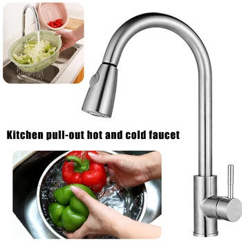 

Faucet Tap Stainless Steel Hot Cold Mixer Pull Out Modern for Home Kitchen Sink OCT998