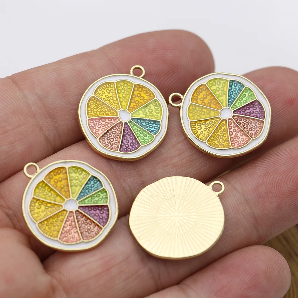 5pcs Gold Color Enamel Lemon Charms Pendant For Jewelry Making Earrings