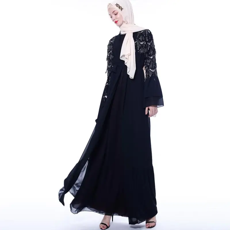 Блестки abaya открытый кафтан стильное кимоно для женщин макси платье Дубайский мусульманский кимоно Jilbab исламский, арабский халат шифоновое платье турецкое Новое