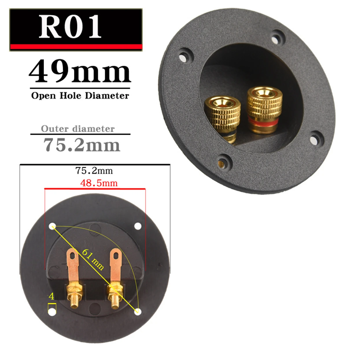 HIFIDIY LIVE Square circle (Install Hole 49-76) speaker junction Box  Terminal Shell 2 copper Binding Post Wire Cable Connector — view 3