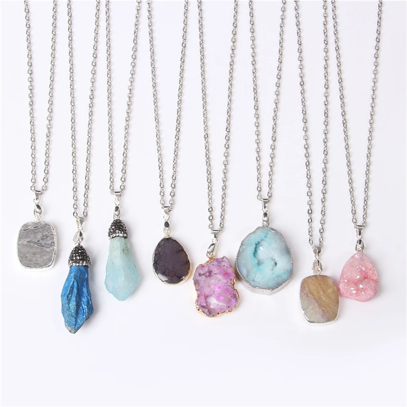 Rough Druzy Stone Necklaces Women Geometric Irregular Agates Pendant Geode Lava Crystal Quartz Necklace Charms Jewelry | Украшения и