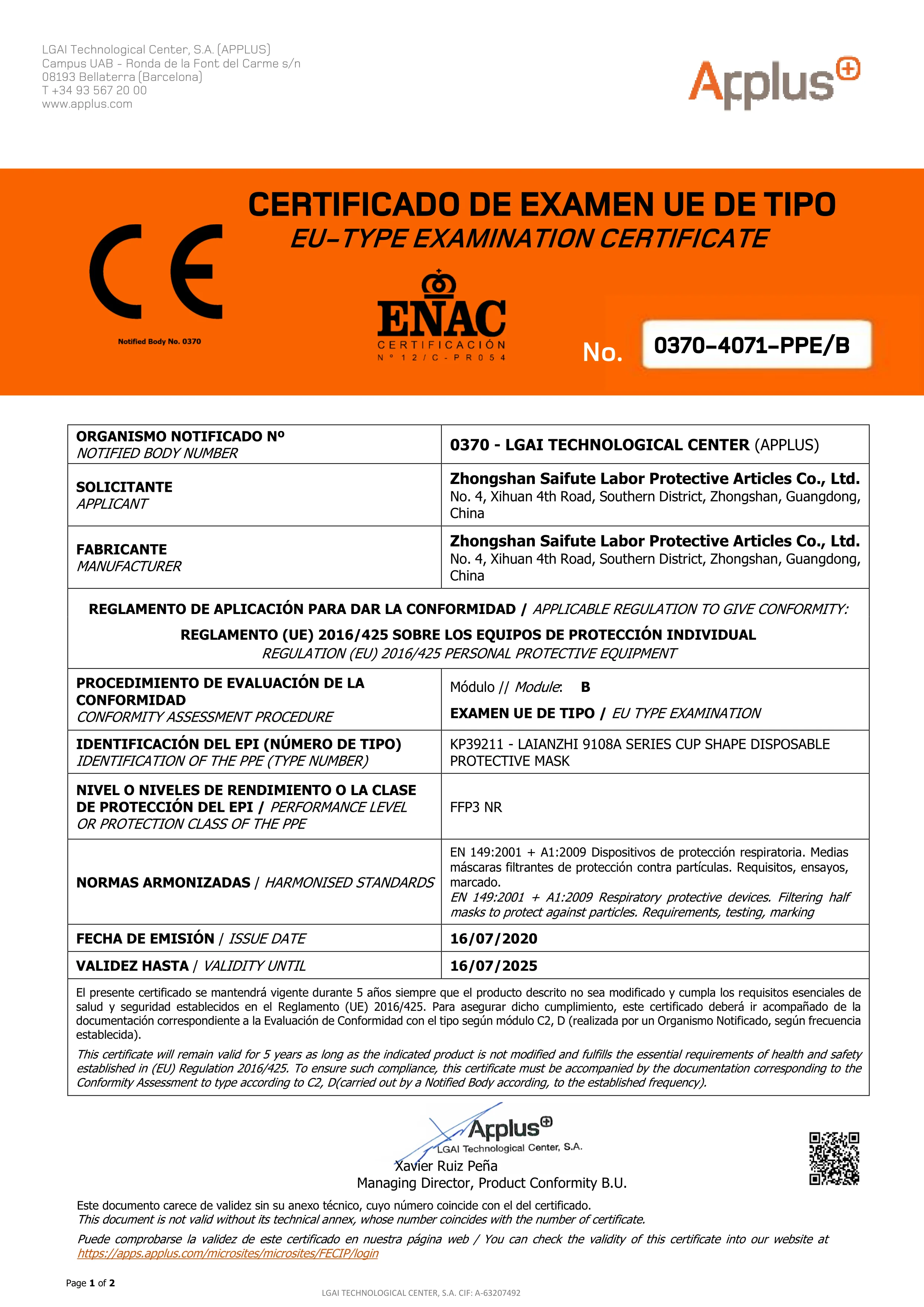Masque FFP3 en forme de coupe, boîte de 10 pièces, certifié CE