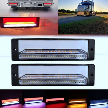 

2x Waterproof LED Trailer Truck Brake Light 4 in1 Neon Halo Ring Tail Brake Stop Turn Light Sequential Flowing Signal Light Lamp