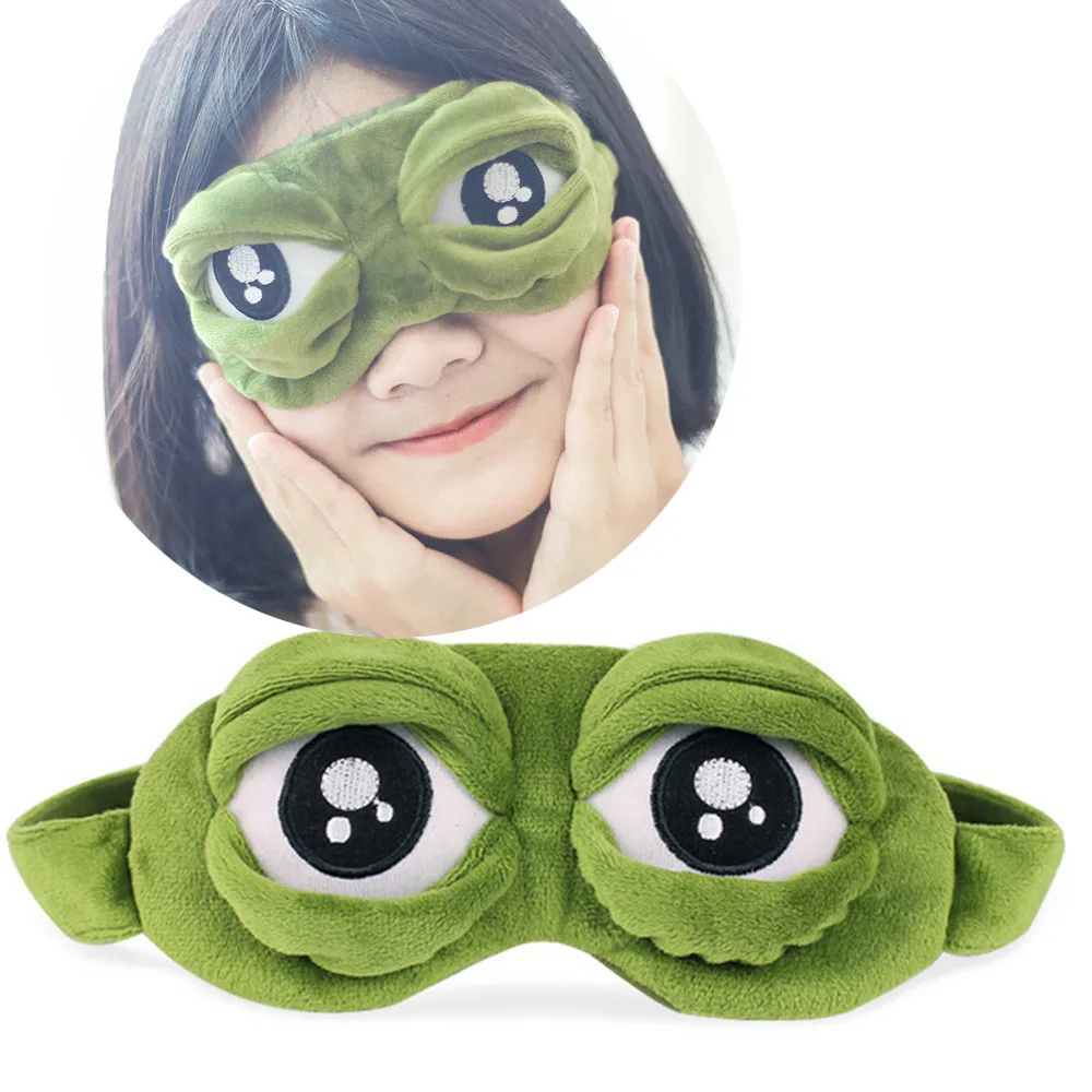 

Cute Eyes Mask Cover Plush The Sad 3D Frog Green Relax Sleeping Rest Travel Sleep Anime Funny Gift Beauty Goggles