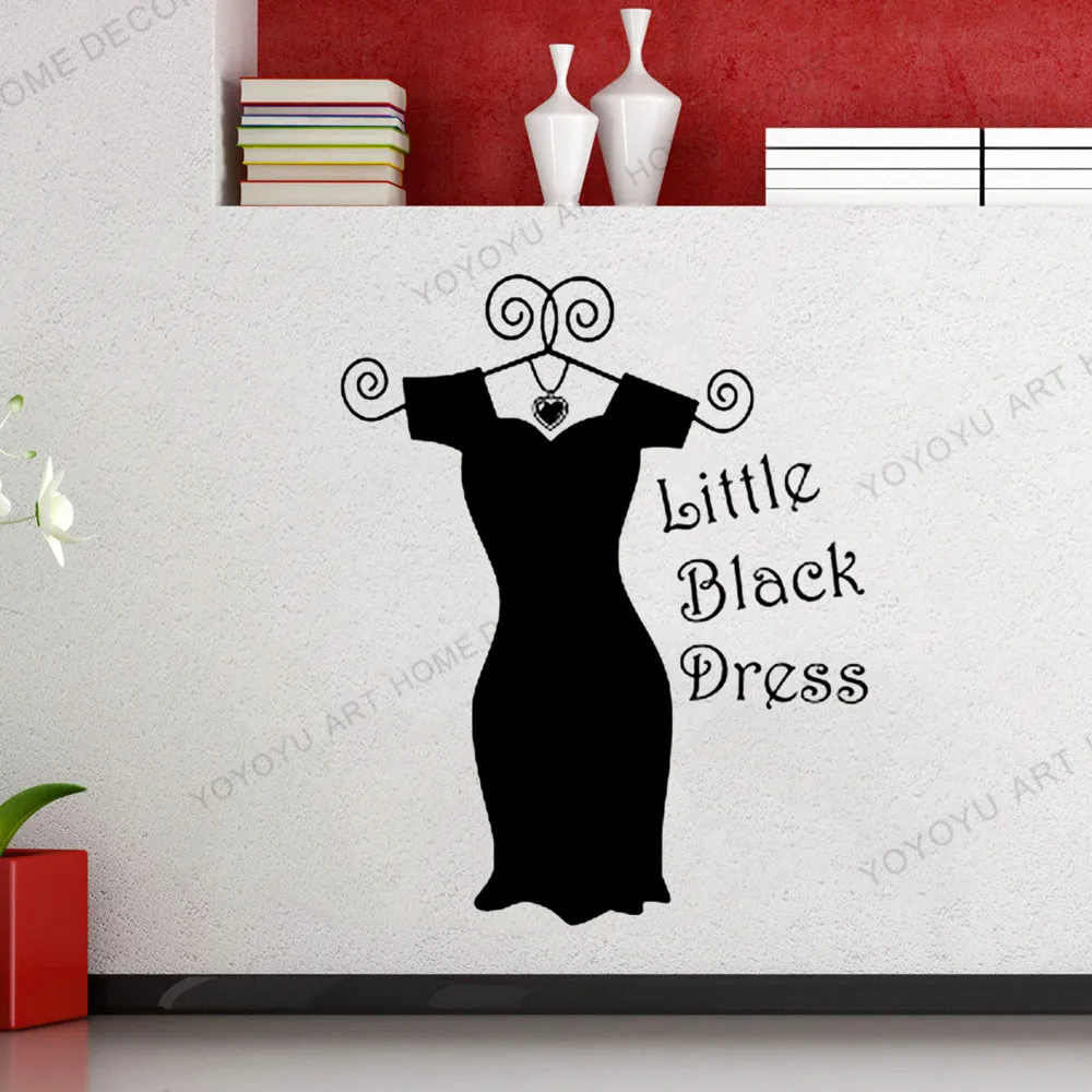 Vinilo adhesivo de pared elegante vestido de mujer de moda dama en el  vestido, pegatinas mural decoración grande (g3520) negro