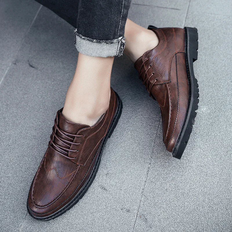 

Small Leather Shoes Men's Korean-style Autumn Casual Elevator Black And White with Pattern Business Men Formal Wear England Vers
