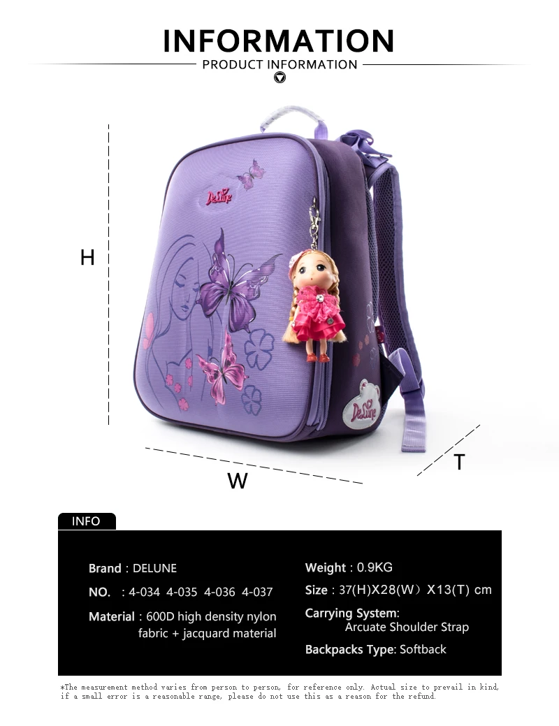 Delune Детские водонепроницаемые школьные сумки ортопедические для девочек 1-4 класса рюкзак для книг Mochila Infantil школьные сумки с мультяшными животными