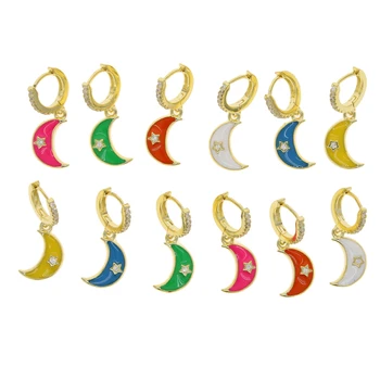 

colorful girl women jewelry 2020 Christmas gift Neon enamel star moon charm dangle hoop earring gold color