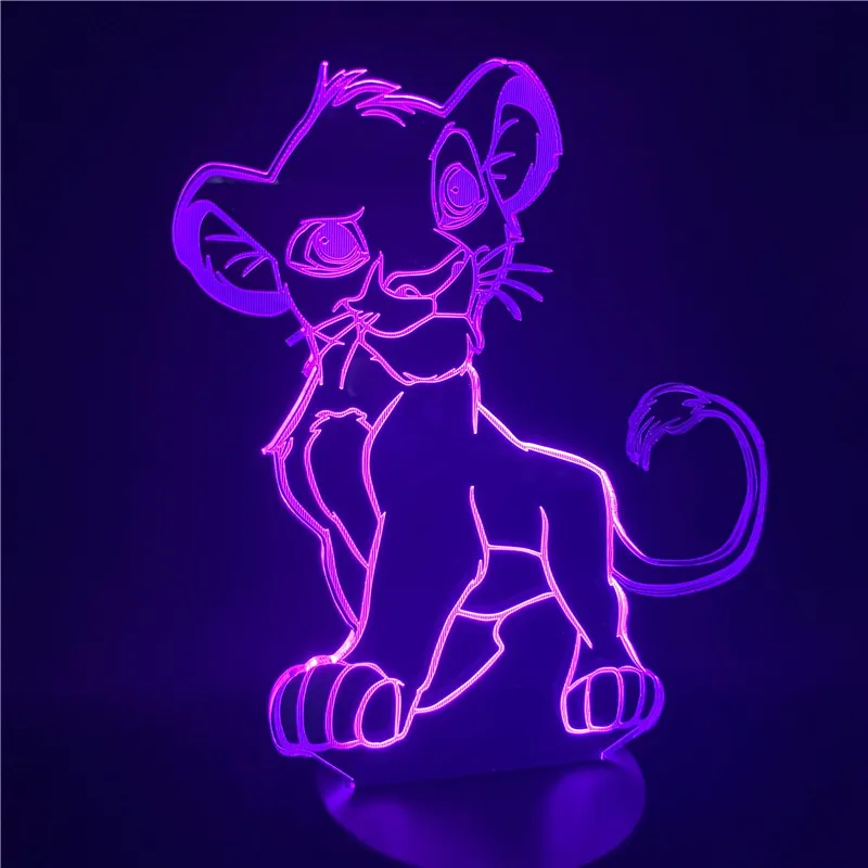 Мультяшный светодиодный ночной светильник Disney The Lion King Simba 3d USB цветная новинка
