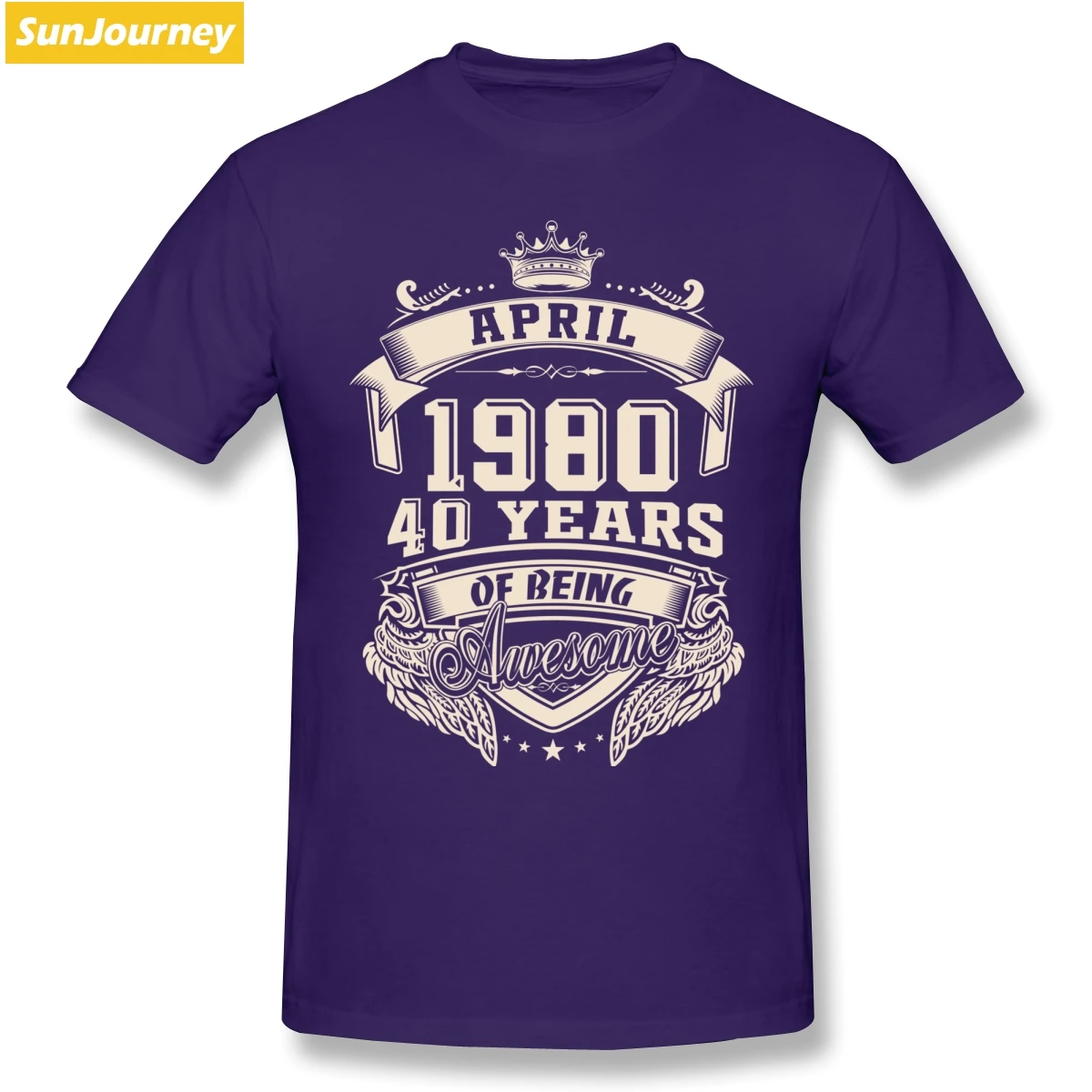 Фиолетовый Born In April 1980 40 Years Of Being Awesome Футболка мужская большого размера хлопок короткий рукав пользовательские Забавные футболки - Цвет: Фиолетовый