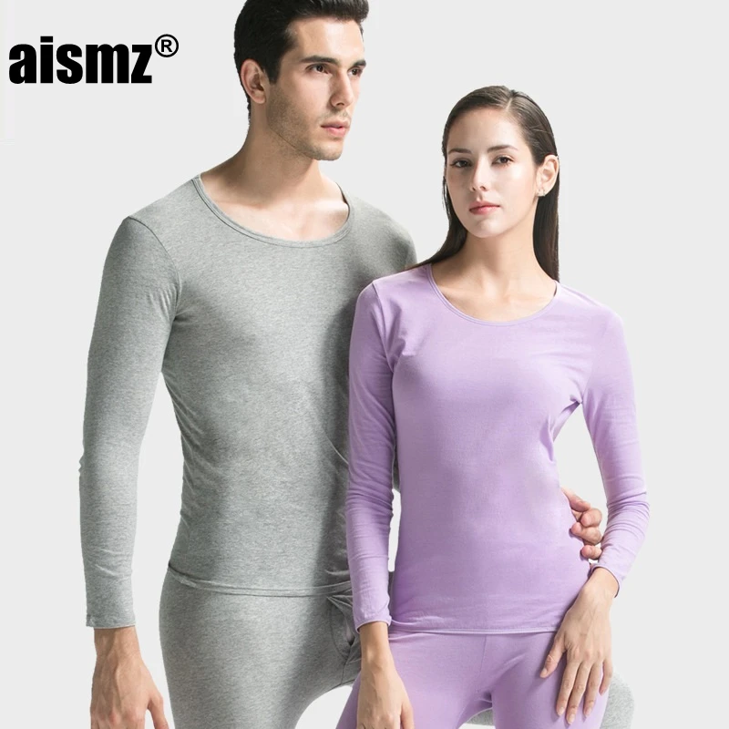 Aismz Cotton Undershirts Men Womens Long Johns V- Neck Thermal Underwear Sets Fashion roupa termica Male Winter Bottoms Warm thermal pants and shirt