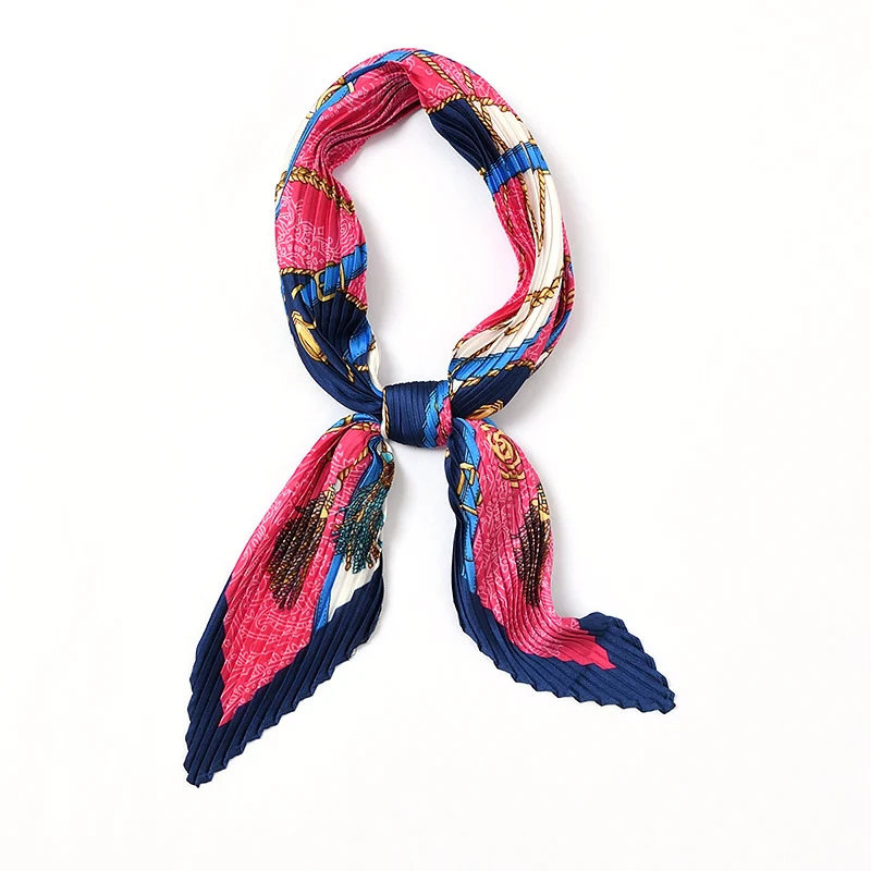 

Square Crinkle Silk Scarf Women Loop pattern Crumple Neck Wear Pleated Girl Handkerchief Rose Red Foulard Shawl Lady`s Wraps