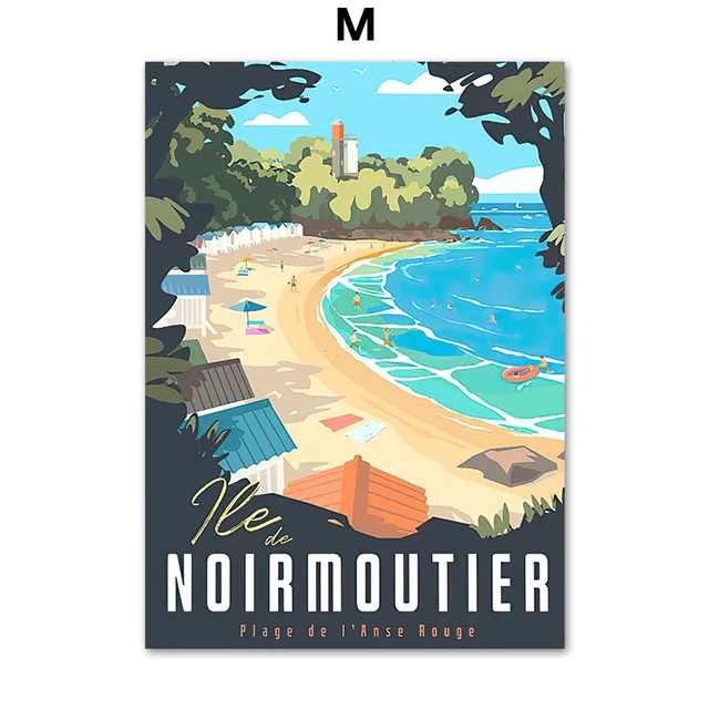 Famous City Retro Travel France Piriac Wall Art Canvas Painting Nordic Posters And Prints Wall Pictures For Living Room Decor M