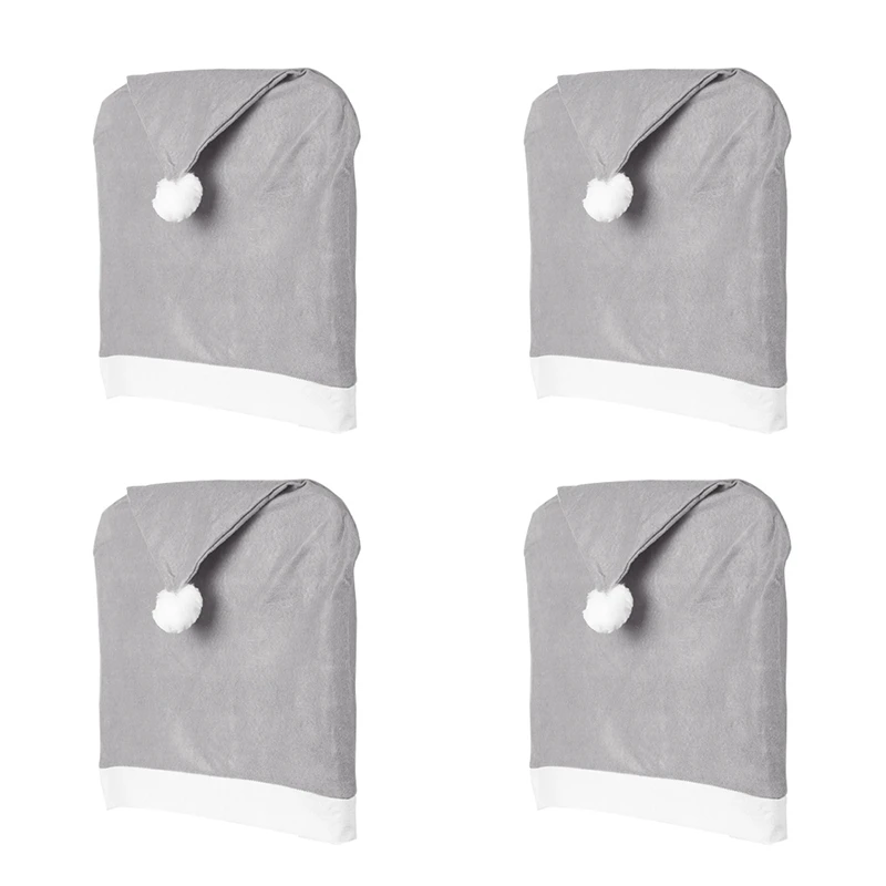 

New-4 Pcs Set Christmas Chair Decoration Gray Non-Woven Big Hat Chair Cover Stool Set Home Decorations for Christmas New Year De