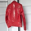 Mauroicardi Spring Red Crocodile Pattern Faux Leather Biker Jacket Long Sleeve Zipper Plus Size Designer Men Clothing 4xl 5xl 2