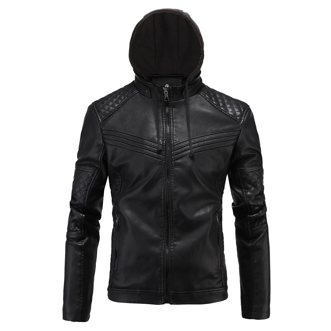 

2017 Hot Selling High Quality Men Locomotive Leather Coat Thick Warm England Hooded Leather Jacket Coat D034