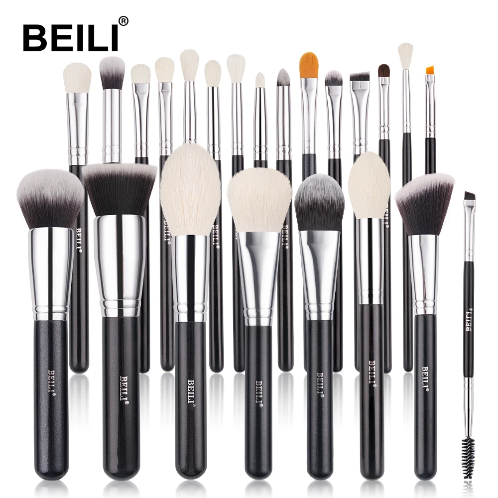 BEILI Black 23 pcs Make Up Brushes Tools Foundation Eyeshadow Eyelash Eyebrow Brush Professional Makeup Set Natural Hair | Красота и