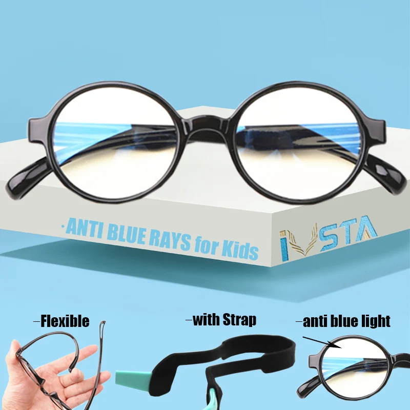 

IVSTA anti blue rays Round Kids Glasses Computer Gaming Boys Girl anti radiation light Rubber Silicone Prescription Myopia Nerd