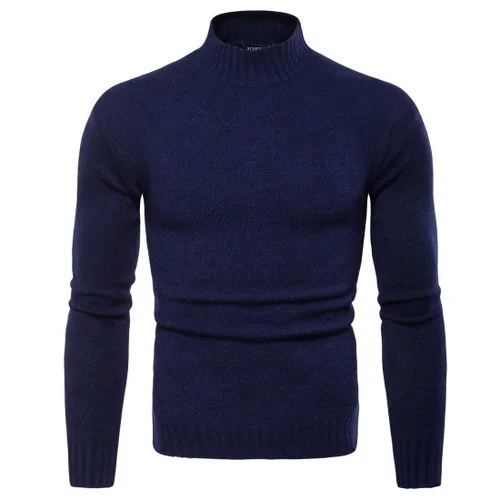 Navy blue Новые осенние мужские Свитера повседневные мужские водолазки мужские однотонные трикотажные рубашки тонкая брендовая одежда свитер Досуг Топы s-xxl - Цвет: Navy blue