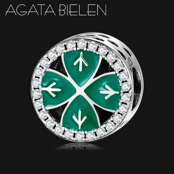 

Fashion 925 Sterling Silver green enamel Lucky Charms Fit europeu Original Bracelet Pendant Beads Authentic Famlly Jewelry Gift