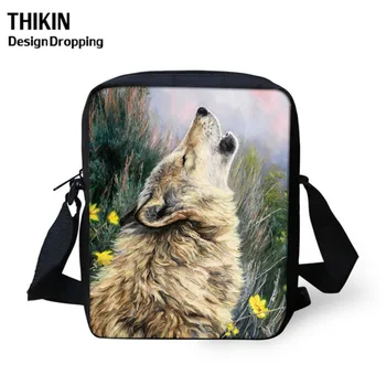 

THIKIN School Crossbody Bags for Boys Girls 3D Wolf /Fox Printing Schoolbag Kids Small Children Book Bag Animals Shoulder Bags