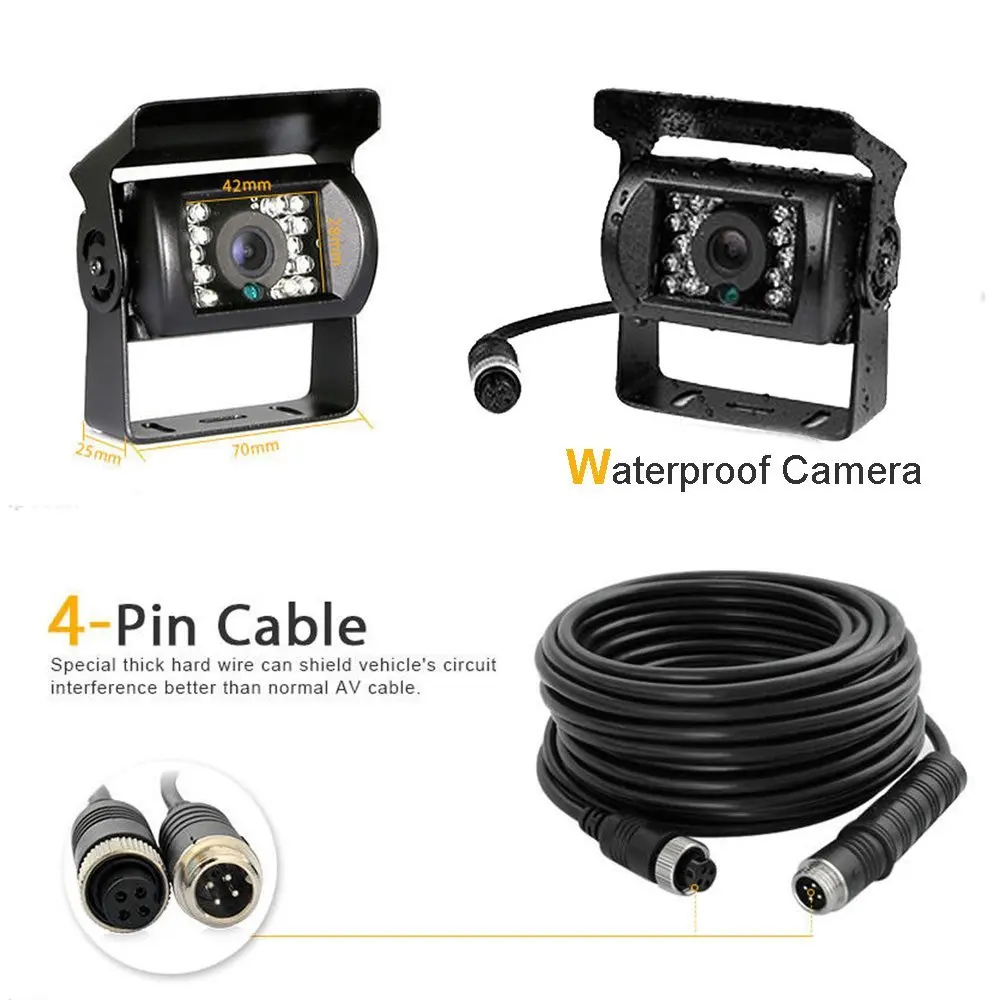 US $132.98 Podofo Vehicle Car Rear View 9 LCD Monitor 4CH Quad Split Screen 4Pin For Bus Truck Caravan Van Motorhome Camper Parking Camera