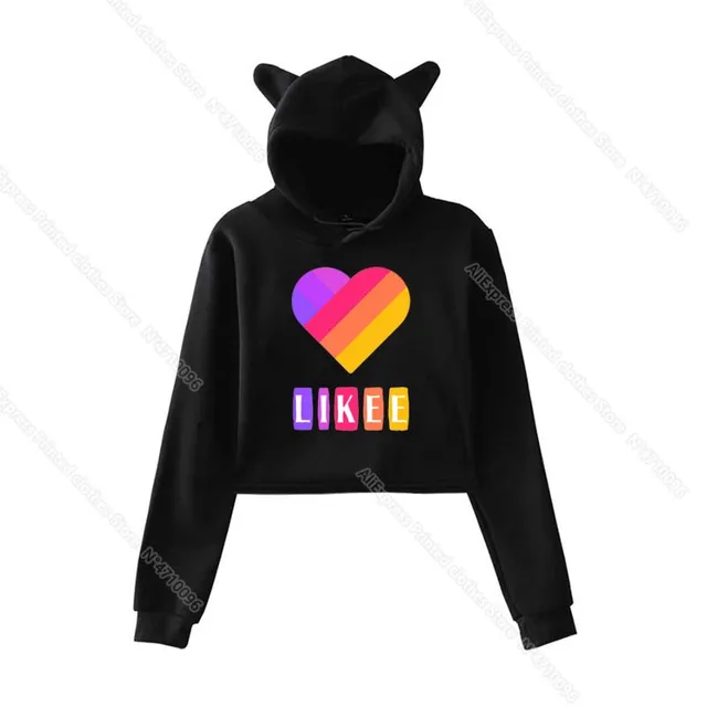 Cat Ear LIKEE Hoodies Female Pink Cat Crop Top New Russian Style Likee App Hoodie Women Avocado Sweatshirt Hip Hop Streetwear