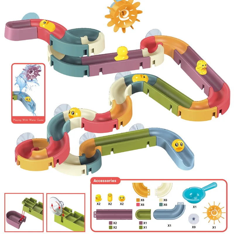 Baby Bath Toys DIY Assembling Track Slide Suction Cup Orbits Bathroom Shower Toy Duck Beach Water For Children Kids Outdoor | Игрушки и