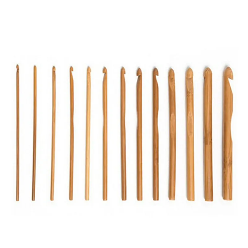 12pcs Bamboo Handle Knitting Hooks Needles Handmade Sewing Needles Knit Weave Crafts Home DIY Knitting Bamboo Crochet Hook Set