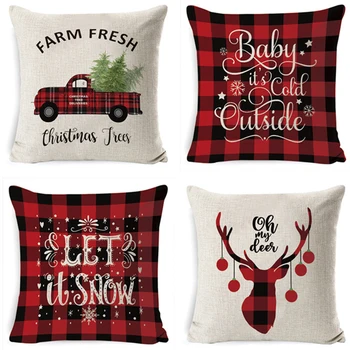 

2021 4 PCS New Christmas Cushion Cover 45*45 Pillowcase Sofa Cushions Pillow Cases Cotton Linen Pillow Covers Home Decor