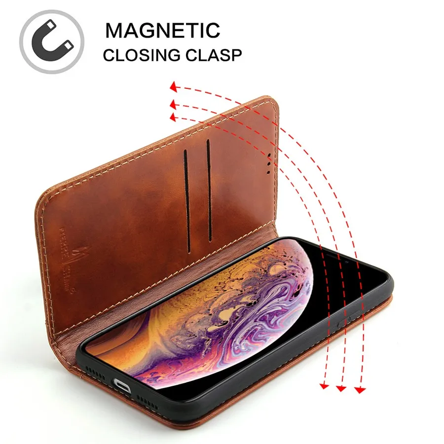 Premium 100% Genuine Leather Flip Cover Case with Card Slot - Top Quality Fashion Brand
