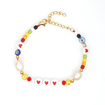

GO2BOHO Perle Bracelets Women Macrame Bracelet Rainbow Boho Heart Real Pearl Pulseras Multicolor Handmade Gift Enamel Beads 2020