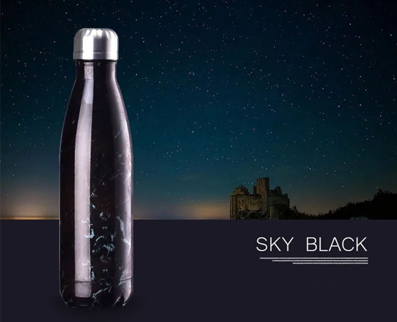 No logo-Sky Black Термос с принтом логотипа из нержавеющей стали Термокружка Термочашка термобутылка для термопары воды - Цвет: No logo-Sky Black
