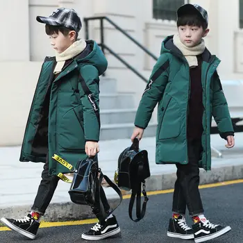 

2020 Boys Winter New Thicken Warm Down Jacket Children Fashion Casual Hooded Outerwear Kids Coats Long Cotton Overcoat Clothes