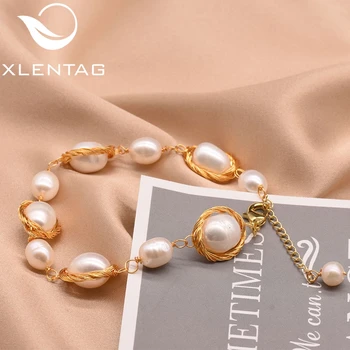 

XlentAg Natural Baroque White Pearls Adjustable Bracelets For Wedding Girls Women's Trendy Fashion Jewelry Pulsera Mujer GB0055