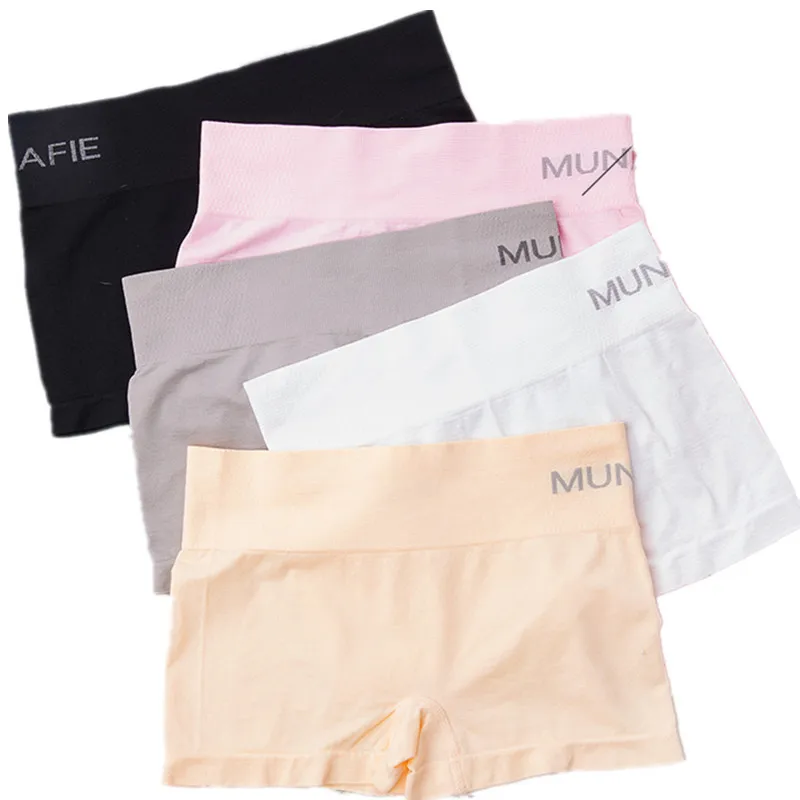 

Seamless in Solid Color High-waisted Safety Shorts Women's Anti-Exposure Four Corners Base Medium Waist Large Size Boxer WOMEN'S