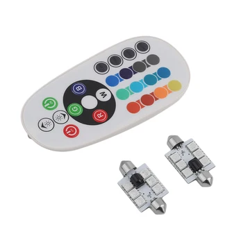 

2PCS Universal RGB Car Reading Light 41MM Dome C5W Led 12V LED SMD 5050 Interior Bulbs Car Light Source With Remote Controller