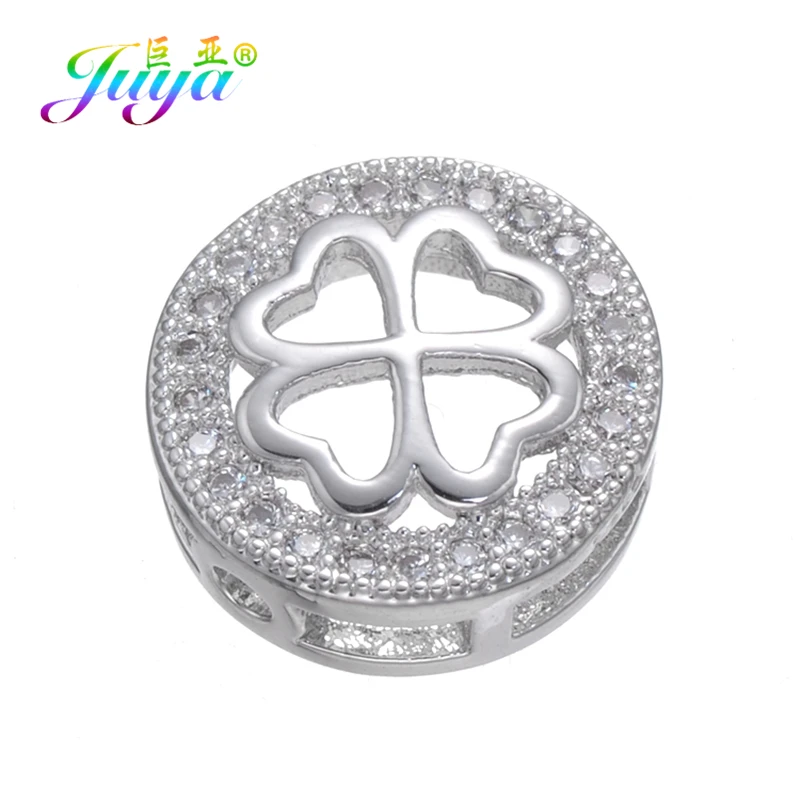 White Gold Juya DIY микро проложить циркония аксессуары плавающие металлические разделители Квадратные бусины для женщин натуральный камень жемчуг Berloque Изготовление ювелирных изделий - Цвет: White Gold
