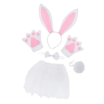 

Easter Women Rabbit Costume Set Headband Tail Bowtie Gloves Skirt Set