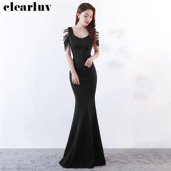 

Plus Size Crystal Evening Dress Elegant Slim Formal Party Gown DX311-2 2020 Robe De Soiree Black Long Mermaid Sexy Prom Dresses