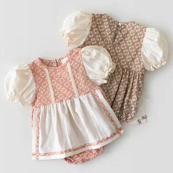 

Fashion summer cute Sweet Baby Girl Romper puff sleeve floral kids Cotton One-piece playsuits