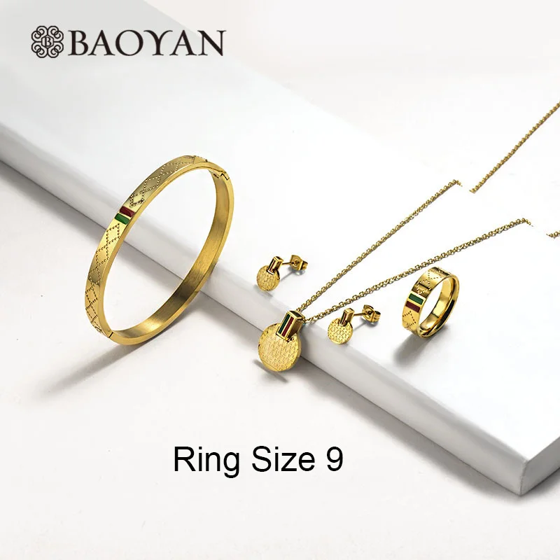 Gold Jewelry Set-9 Baoyan, Модный Ювелирный Набор из нержавеющей стали, 4 шт., золотой, серебряный, Круглый, свадебный ювелирный набор, роскошный бренд, Свадебные Ювелирные наборы для женщин - Окраска металла: Gold Jewelry Set-9