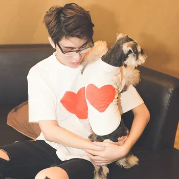 

red love print short-sleeved clothes summer dress pet dog summer shirt pet tide brand parent-child wear cotton Schnauzer clothes