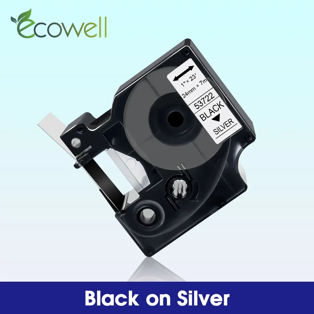 Ecowell Dymo D1 53722 라벨 테이프 호환 Dymo LabelManage 500TS 400 LabelWriter 450 Duo 용 은색 테이프에 24mm * 7m 검정색